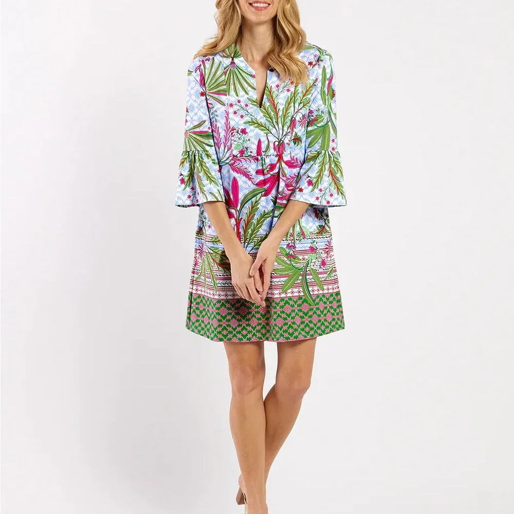 Jude Connally Kerry Dress in White with Pink and Green Floral Print